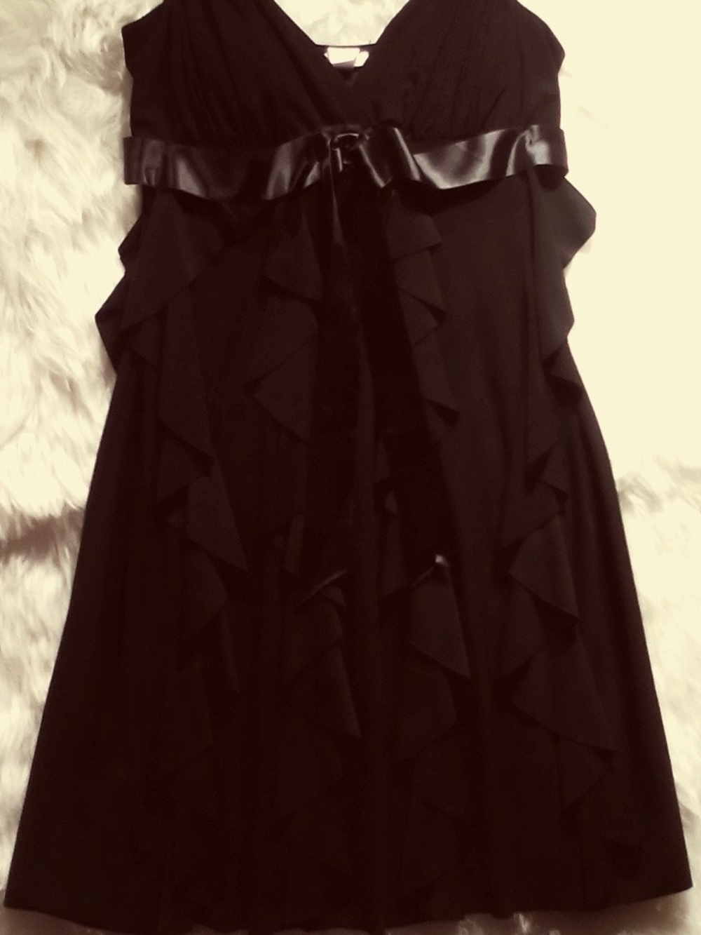 Black Midi Dress with Satin Waist Tie